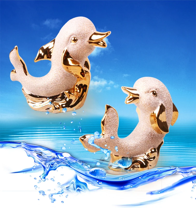 

On Sale!Unique Designs Elegant Home Decoration Ceramic Golden Dolphin Animal Miniature Mini Dolphin Statue Special Friend Gifts