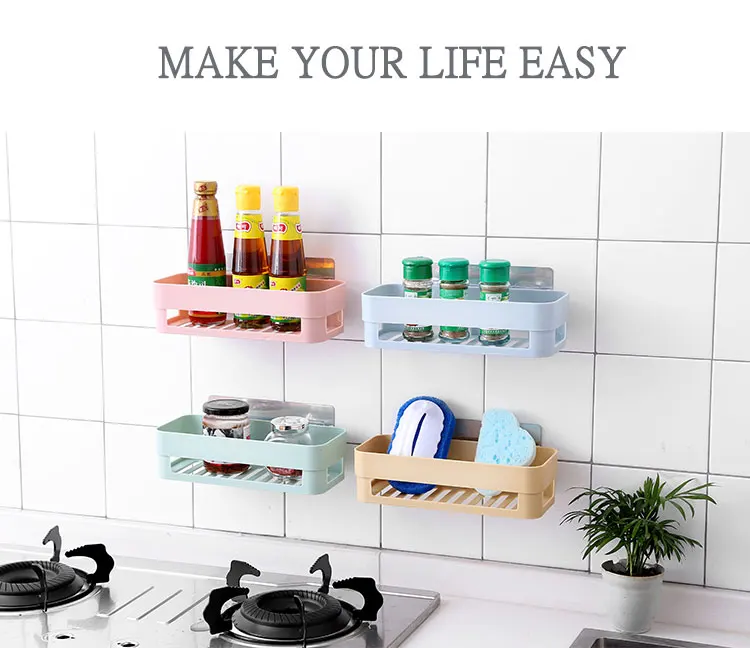 ZhangJi Bathroom Shelf Traceless Adhesive Tape Storage Rack Holder Bathroom Kitchen Accessories No Drill Hanging Organizer