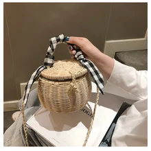Плетеная Сумка-корзина из ротанга, пляжная сумка, женская соломенная сумка в стиле бохо, летняя модная сумка с бантом,, Прямая