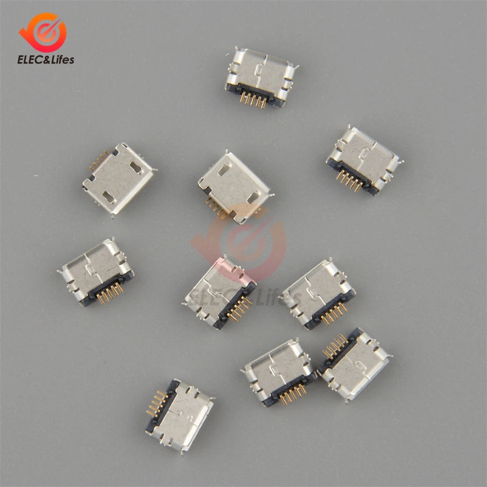 

100Pcs Micro usb 5pin B type Female Connector For Mobile Phone electronic DIY 5 pin Charging Socket Jack Plug connectors