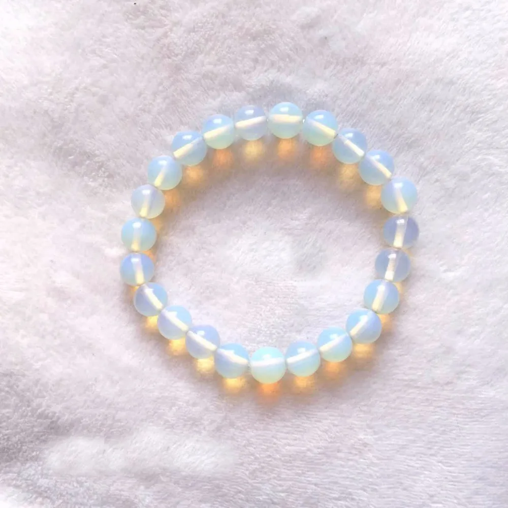 

STENYA 8mm Stretch Bracelet Bangle Elastic Opal natural stone smooth white bead expandable fashion jewelry beads glass crystal