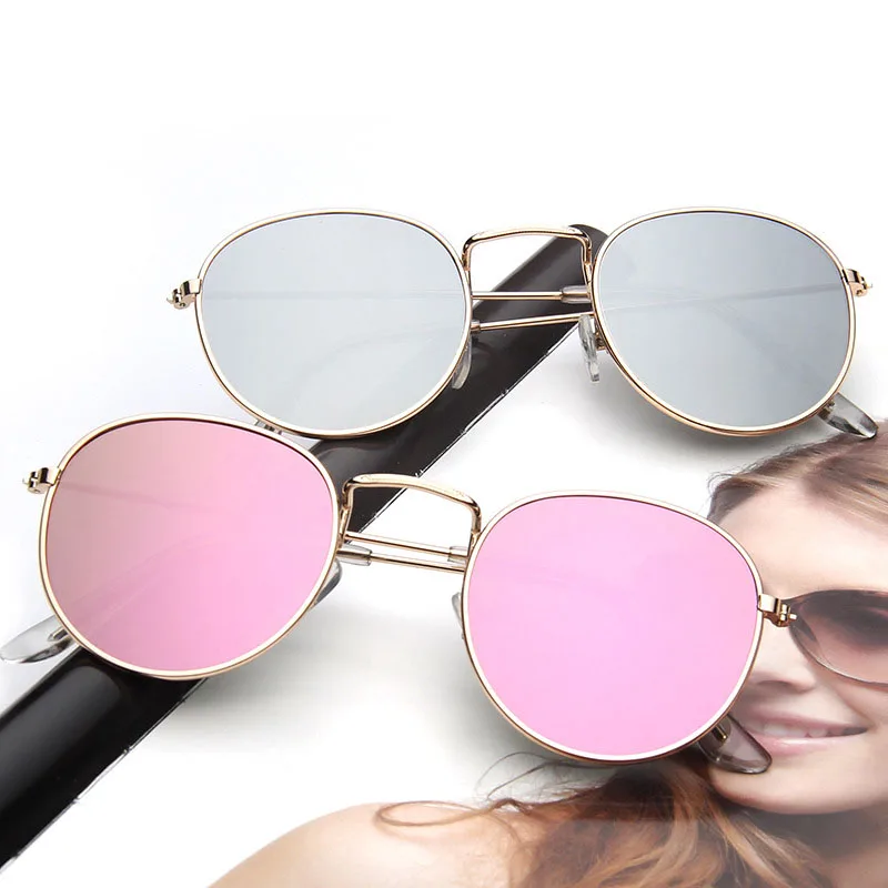 

Fashion Brand Designer Retro Small Round Pink coating Sunglasses Women Vintage Metal Frame UV400 Mirror Men Sun Glasses Female