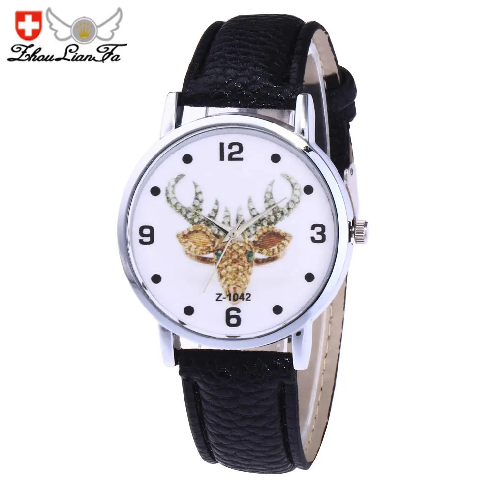 

Woman Elk Unisex Quartz Leather Analog Wrist Simple Watch Round Case alloy case simple leather band Multicolor