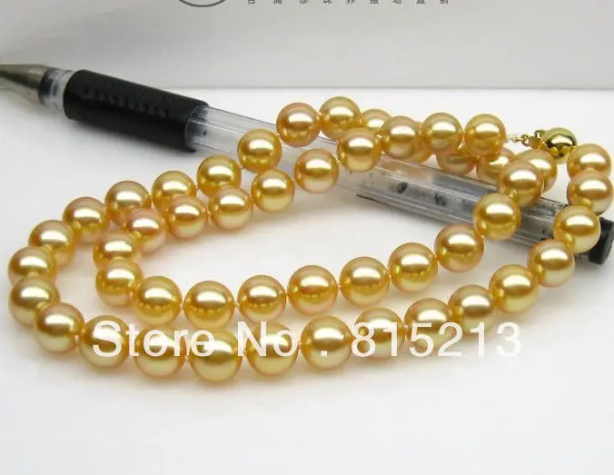 

ddh004560 elegant south sea 9-10mm natural round gold pearl necklace 18