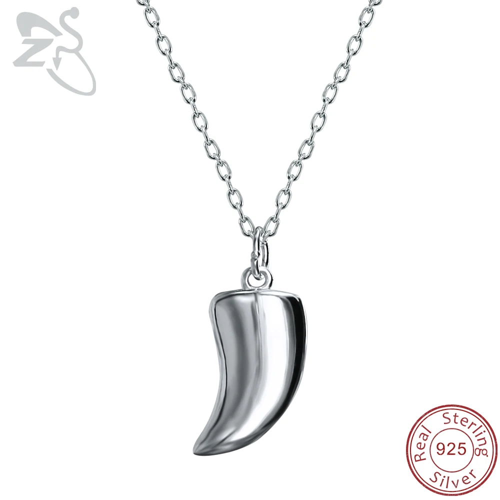 

ZS Real Silver Horn Pendant Necklace for Women Children Choker Necklace 925 Sterling Silver Chain Necklace Wedding Birthday Gift