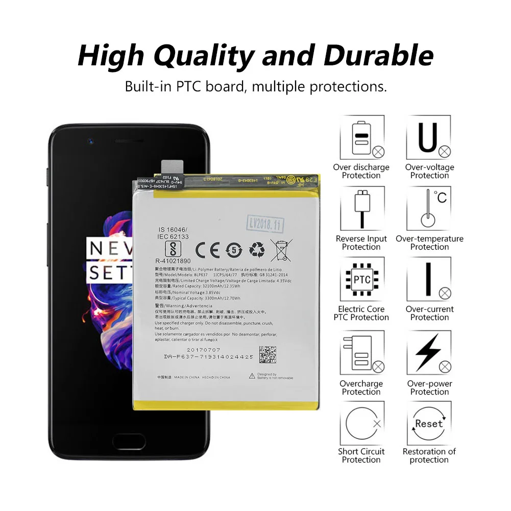 

Original Replacement BLP637 Battery For OnePlus 5 5T One Plus Five Smart Phone 3300mAh BLP-637 BLP 637 Rechargeable Battery