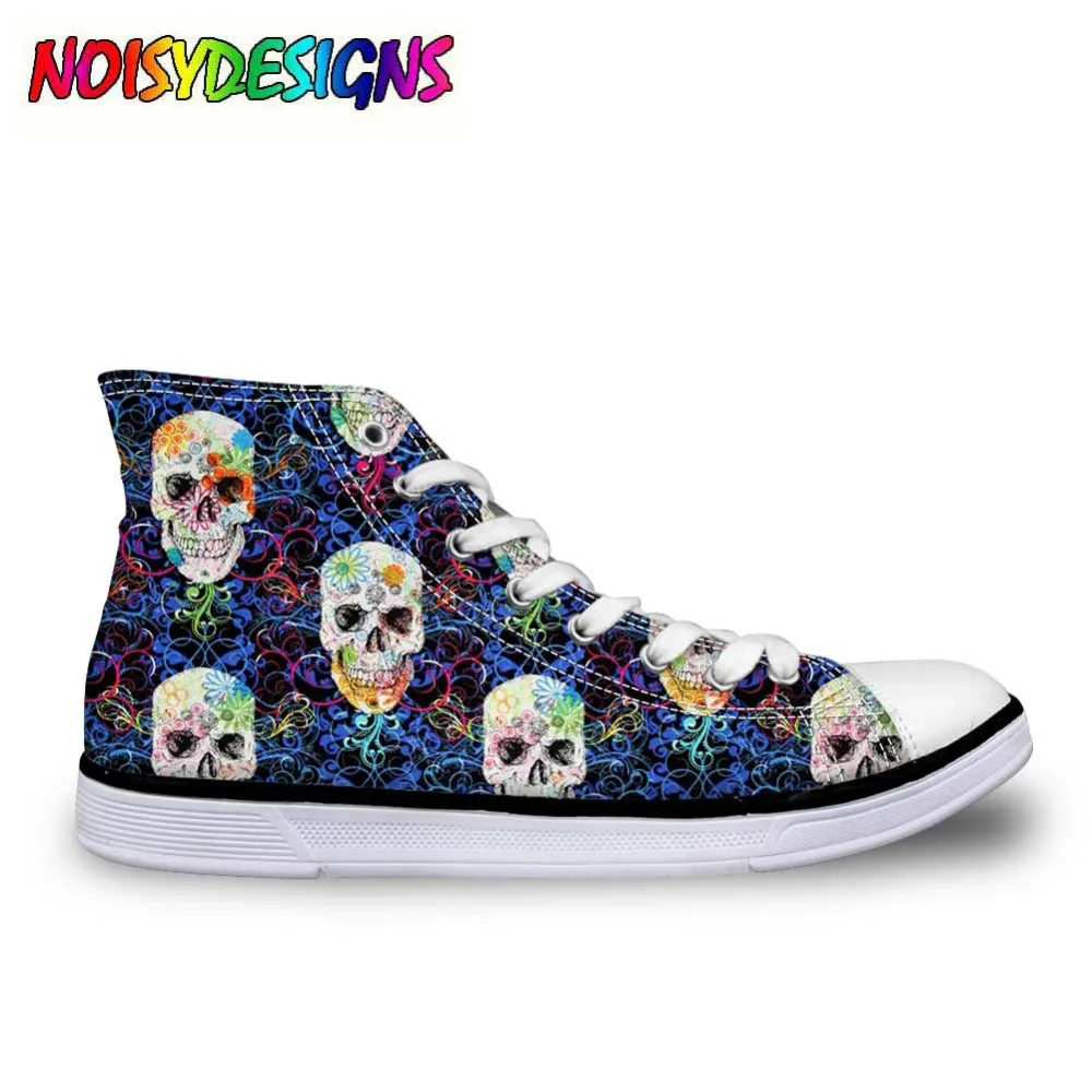 

Cool Punk Skull Printed Women's High-top Canvas Shoes Breathable Casual Lace-up Vulcanized Shoes girls High Top Sneakers