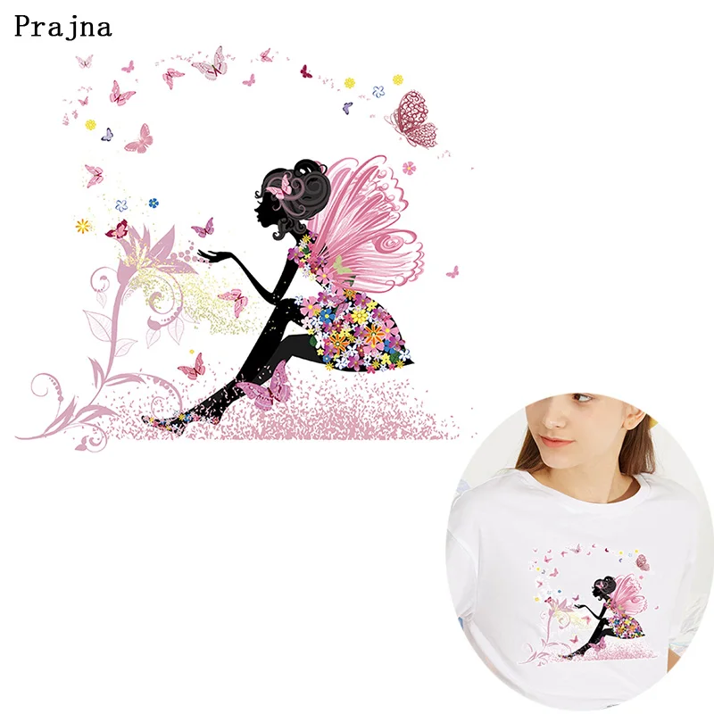 

Prajna Butterfly Girl Heat Transfer for Clothing DIY Iron on Vinyl Transfer to Cloth Unicorn Cartoon Cute Stickers Badge Decor F