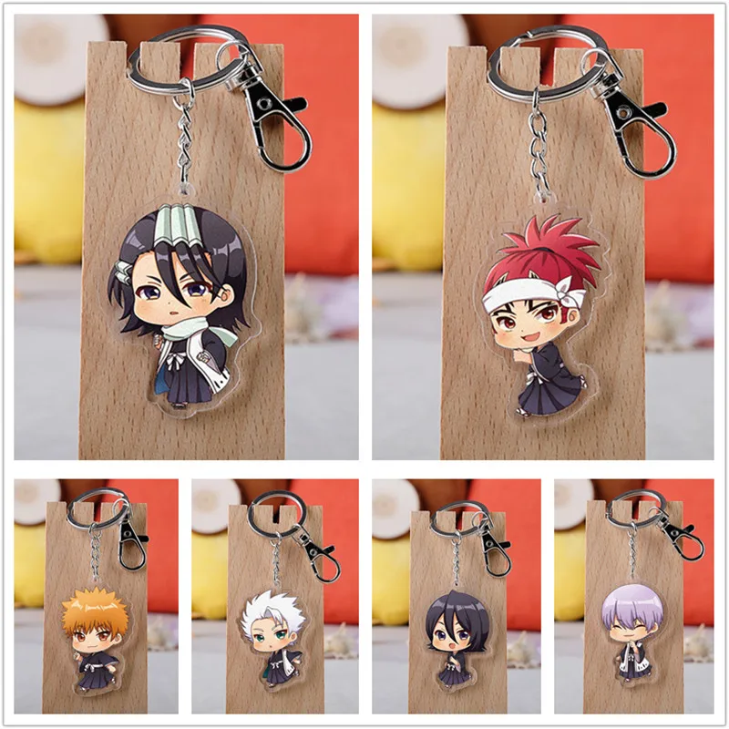 

10 pcs/lot Anime BLEACH Acrylic Keychain Toy Figure Kurosaki ichigo Kuchiki Rukia Bag Pendant Double sided Key Ring Gifts