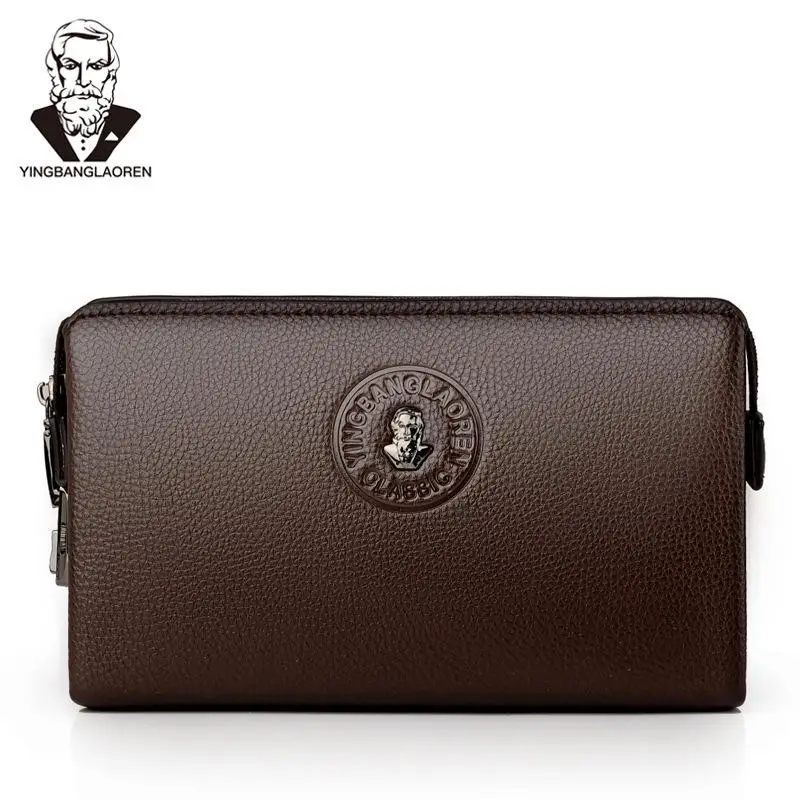 Pochettes мужские кошельки роскошный большой многофункциональный клатч billeteras para hombre мужской пароль Противоугонная сумка для телефона из натуральной кожи - Color: Brown