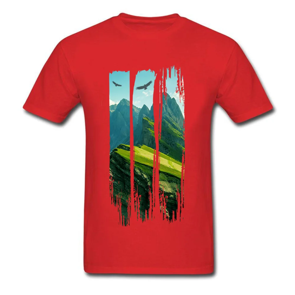 Mountain Landscape Casual Tops Shirt Short Sleeve for Men Cotton Fabric Summer Fall Crew Neck Tshirts Casual Top T-shirts Retro Mountain Landscape red