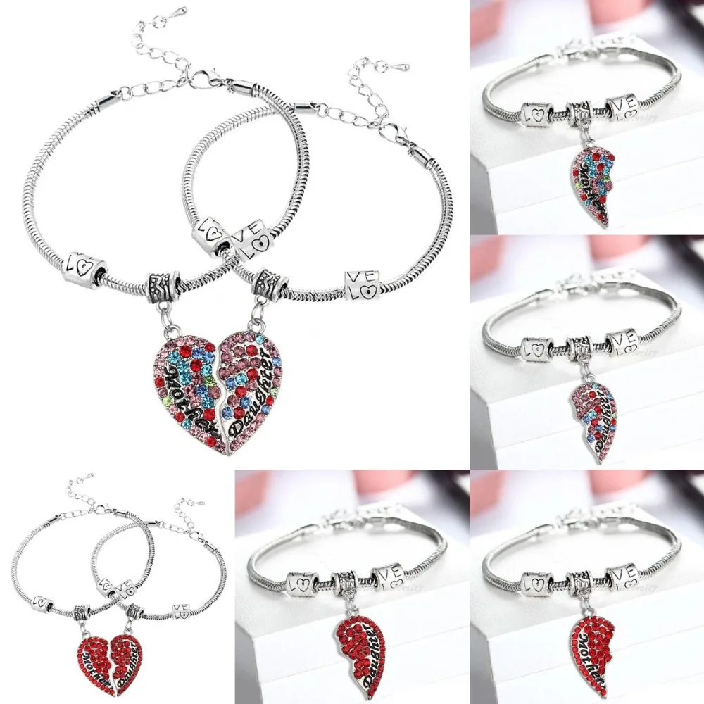 

Fashion Crystal Puzzle Broken Heart Bracelet Mother Mom Daughter Women Family Charm Bracelet Bangle Gift Wristband Beads Jewelry