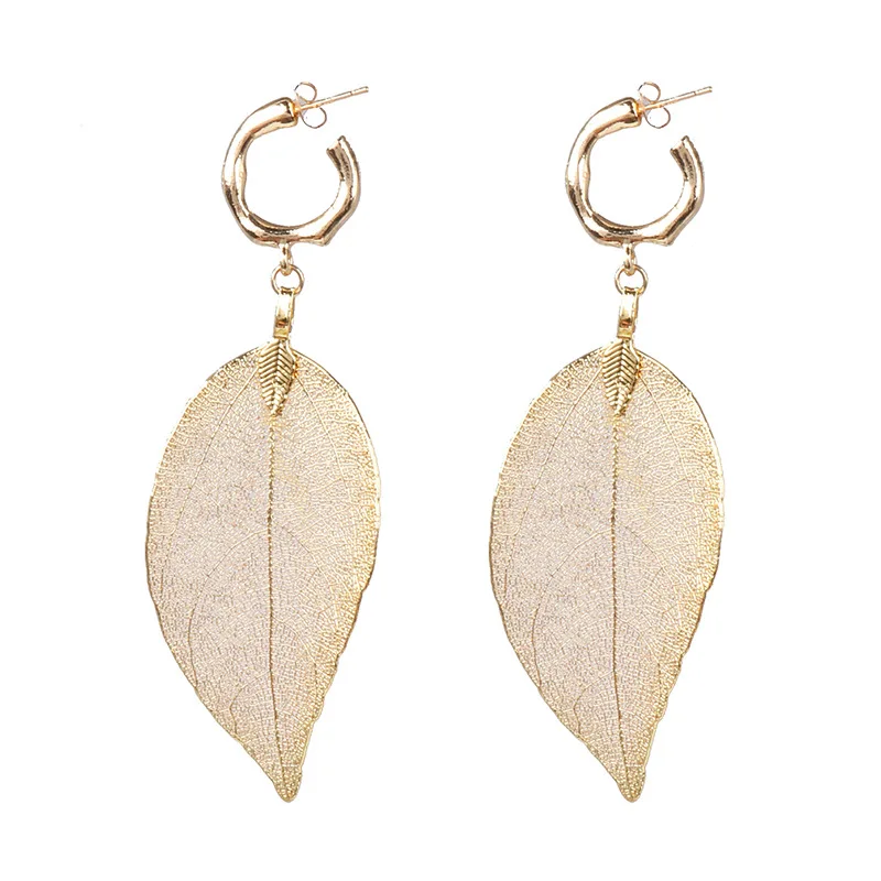 MESTILO 2019 Simple Fashion Women Jewelry 3 Color Big Real Leaf Drop Earrings For Girls Boho Metal Plant | Украшения и аксессуары