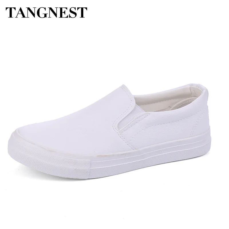 

Tangnest Summer Men Vulcanized Shoes Pu Leather Casual Shoes Slip On Comfortable Loafers Breathable Flats White Black XMR2801