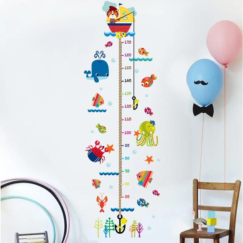 [Fundecoration] морские рыбы Кошка Лодка дерево звезда diy Высота наклейки на стену для