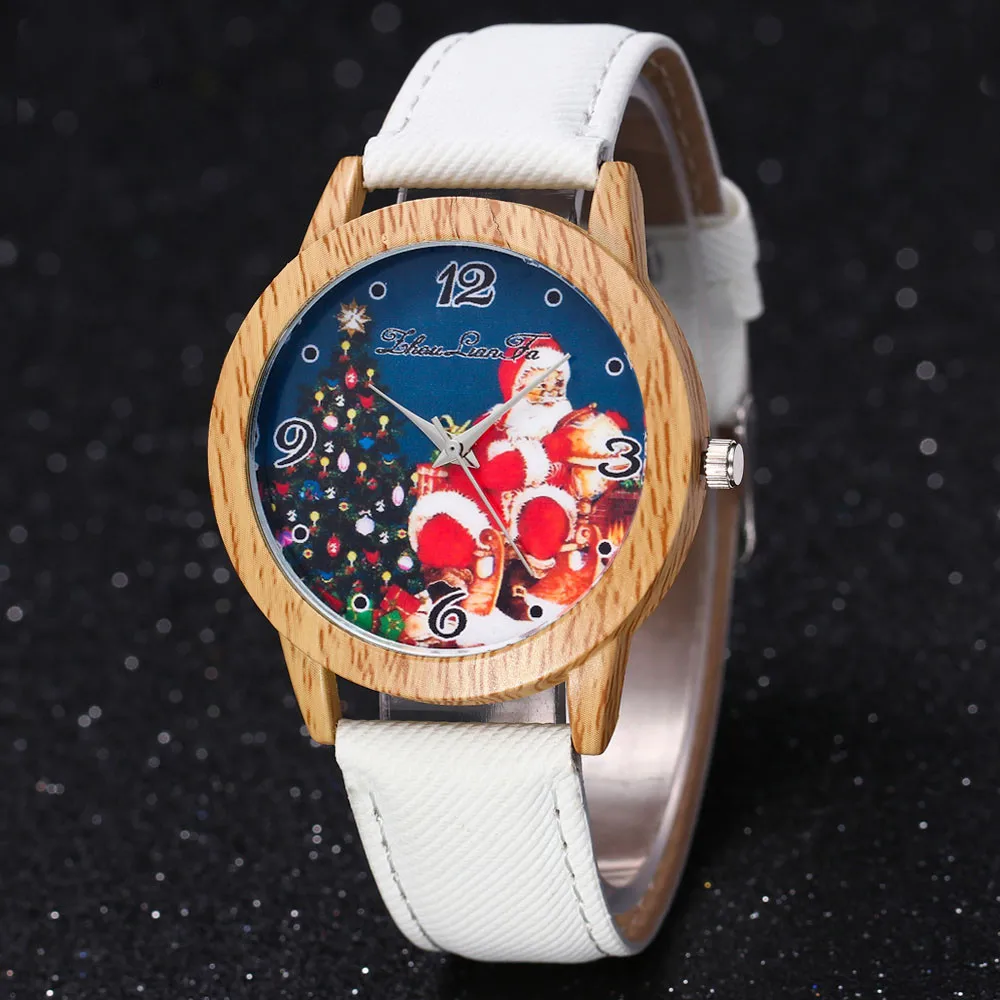 Натуральные деревянные часы для влюбленных, минималистичные часы с ковбойским ремешком, рождественские кварцевые круглые наручные часы, модный подарок