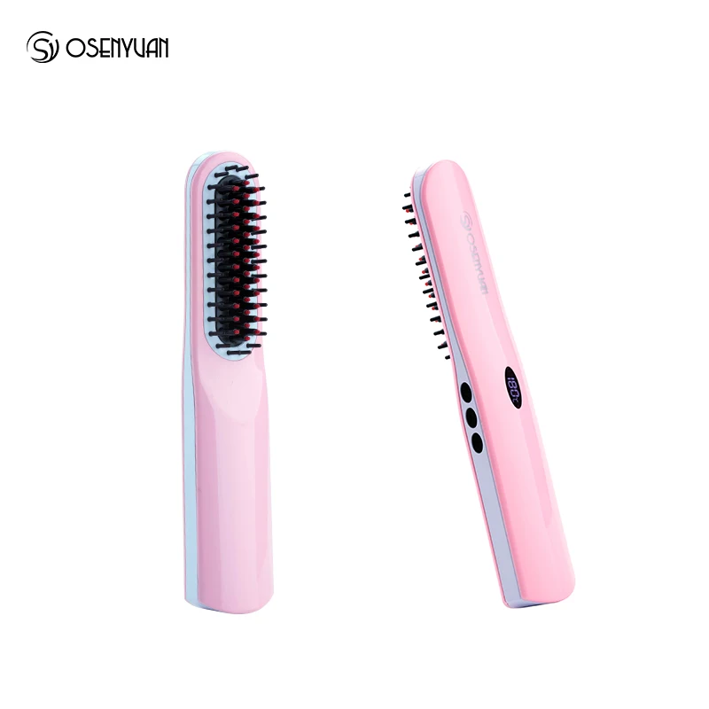 Портативный выпрямитель для волос щетка быстрый выпрямитель для волос гребень профессиональные приборы для личного ухода выпрямитель для волос с ЖК-дисплеем - Цвет: pink
