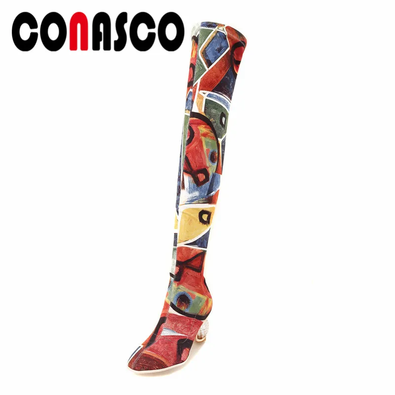 

CONASCO Fashion Women Over The Knee Boots High Heels New Brand Knight Boots Two Style Slim Long Party Night Club Shoes Woman