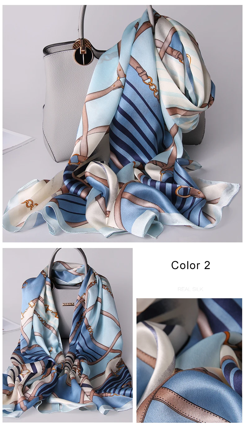 Модный роскошный женский шарф из натурального шелка, фирменный дизайн, с принтом, шелковые шали, мягкий длинный весенний головной платок, Foulard Femme