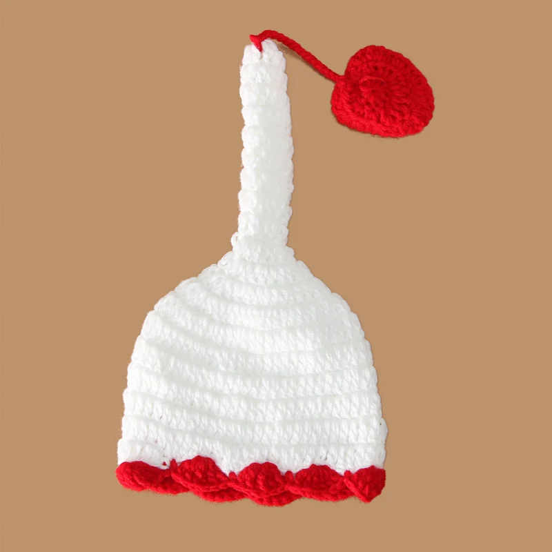 

Fashion Hand-hooked Wool Christmas Baby Hat Joker Props By Hand Fold Hat Baby Bonnet Photography Props Cap 0-3 months White Pink