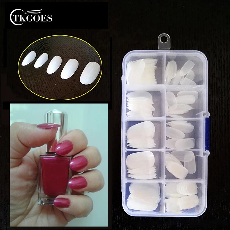 

TKGOES 100PCS + Box Round Nail Tips Short Fake Acrylic Nails Salon Natural/Transparent full cover false french nail art tips