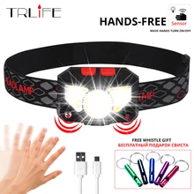 Датчик движения налобный фонарь с зарядкой от USB индукционный светодиодный налобный фонарь 8000lums мощный жесткий головной убор Индуктивный водонепроницаемый Головной фонарь