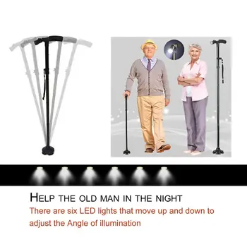 

Magic Cane Folding LED Light Safety Walking Stick 4 Head Pivoting Trusty Base For Old Man T Handlebar Trekking Poles Cane