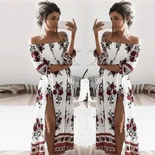 Новый Стиль Женщины С Плеча Boho Длиной Макси-Бич Платье Цветочный Сарафан Сексуальная Мода Hot Lady Платья Wolovey #25