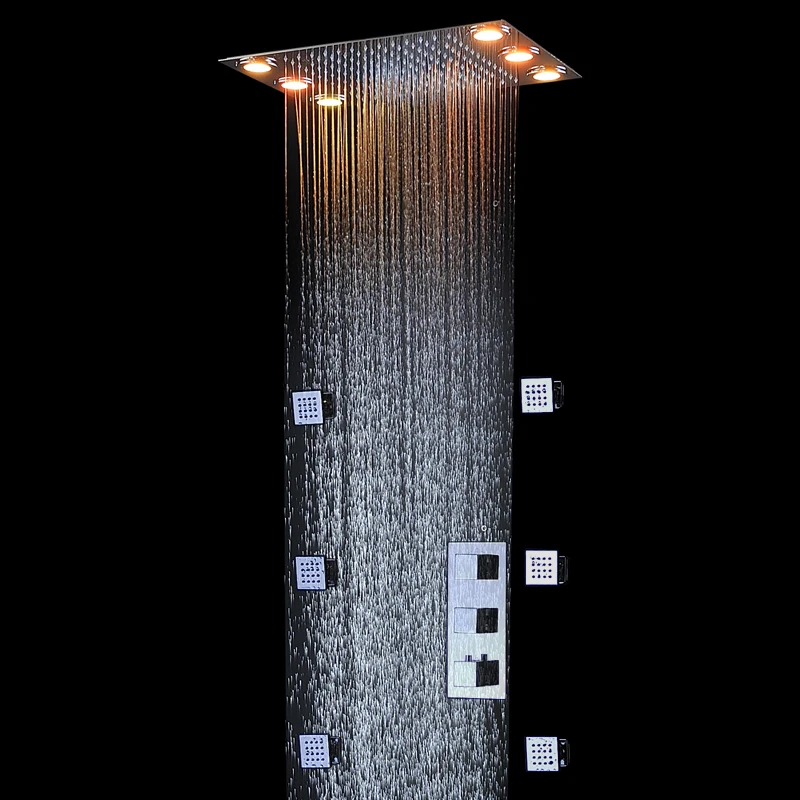 Remote control color electric power 500*360mm rainfall LED shower heads with brass shower mixer