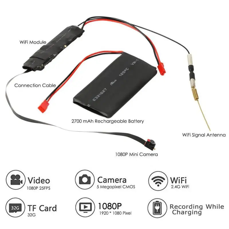 

2MP with audio Mini Wifi Camera Full HD 1080P Camcorder P2P video Security with 2.4G RF Mobile Remote Control DIY Camera