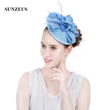 Постельное белье с цветами Свадебные шляпы Светло-Голубые Вечерние шляпы для женщин перья вуалетки с повязкой на голову SH70