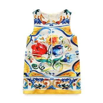 

Summer quality girls sleeveless Dress baby dress kids vintage Vestidos Children brand Clothes 3d floral print 3 to 8 yrs
