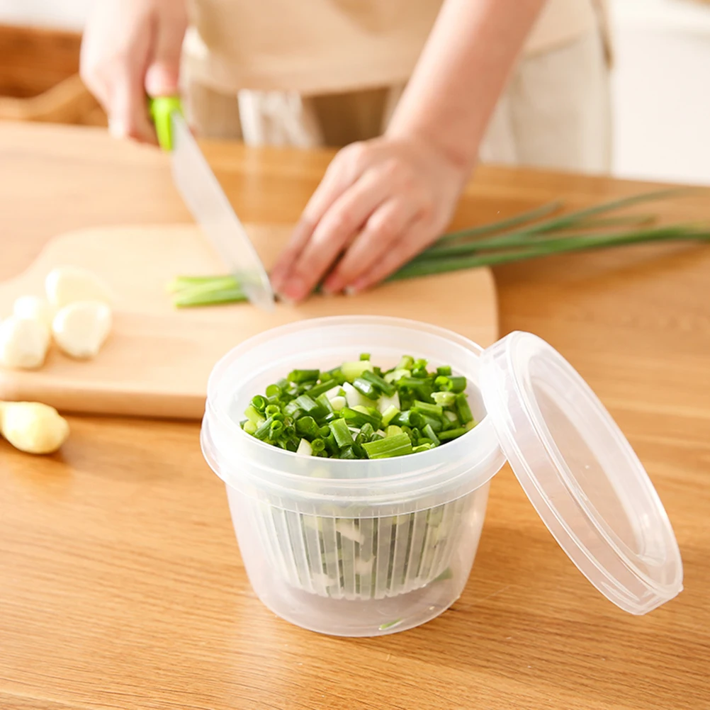 

1 PC Plastic Storage Fruit Green Onion Crisper Kitchen Ginger Garlic Storage Box Refrigerator Round Drain Seal Rack Box