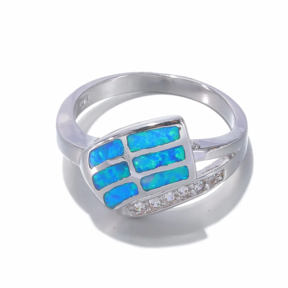 CiNily Created Blue Fire Opal Cubic Zirconia Silver Plated Wholesale for Women Jewelry Wedding Engagement Ring Size 6-9 OJ9304