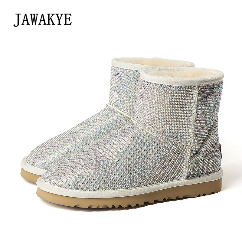 

Newest Snow Boots Women Round Toe Glittering Rhinestone Diamond Woolen Fur Ankle Boots Winter For Women