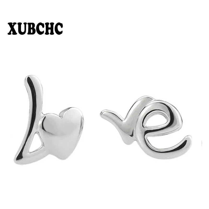 XUBCHC Irregular Letter Love White Steel Stud Earrings Asymmetry Earring Fashion Jewelry for Women Best Gift | Украшения и