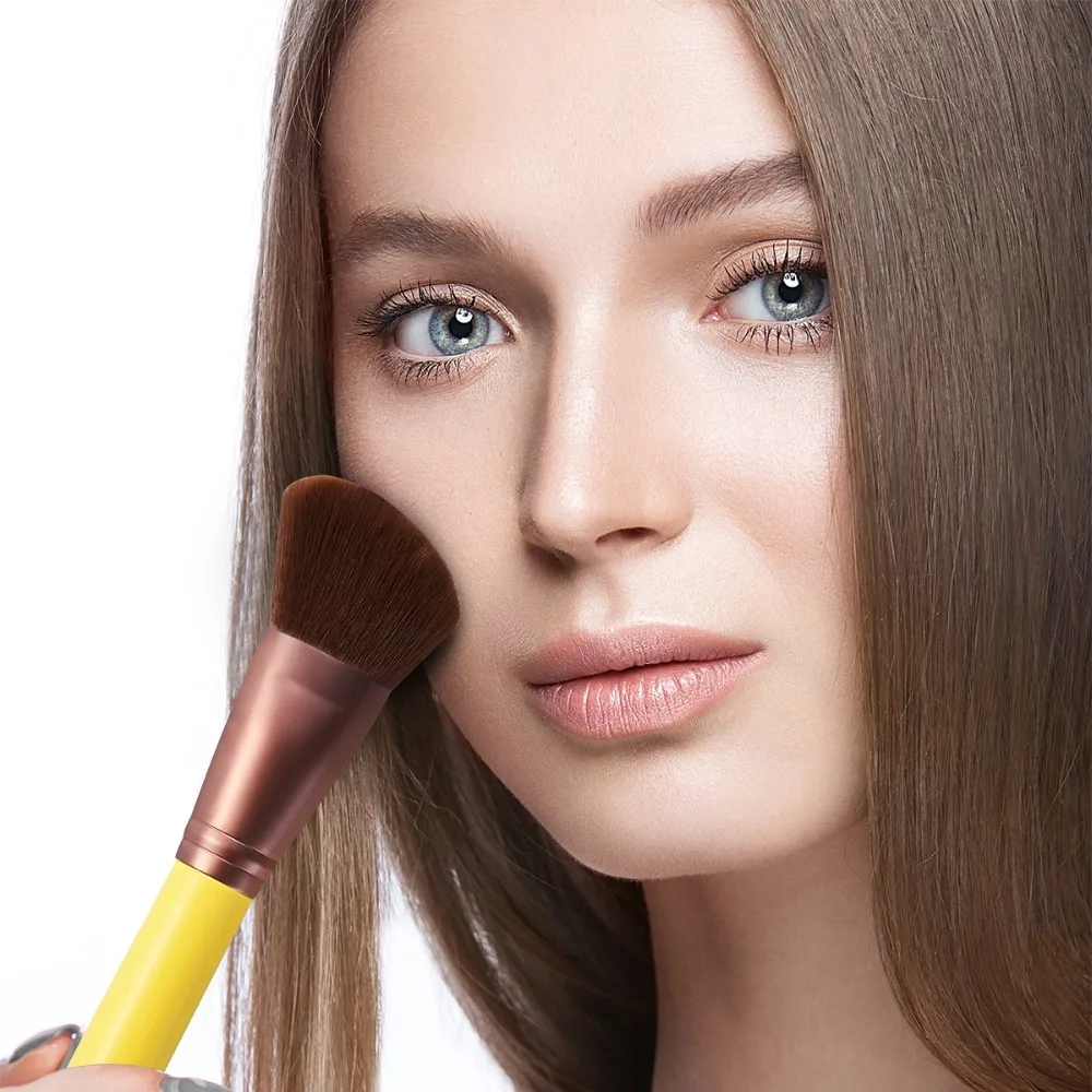 amoore Makeup Brush Angled Round Brush Wooden Handle Brush Makeup Synthetic Brush Cosmetics Makeup Tools Kits Foundation Brush (1)