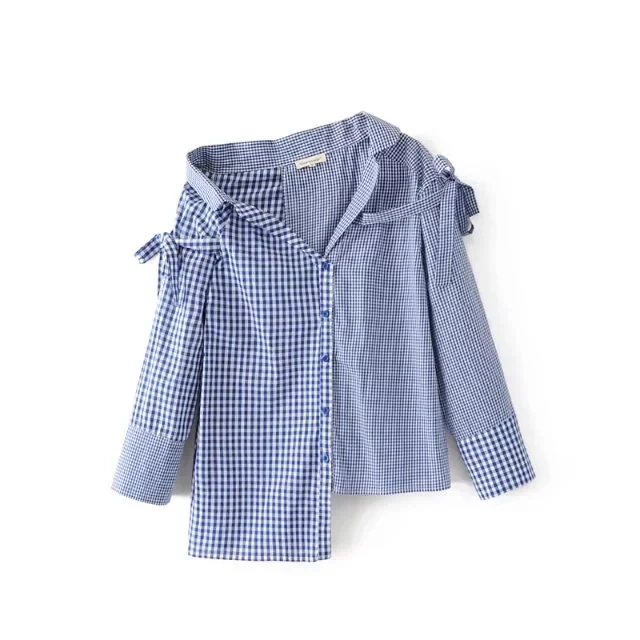 Мода Асимметричный топ с открытыми плечами длинным рукавом Свободная без