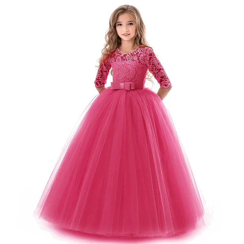 

Layer Summer Girl Lace Dress Long Tulle Teen Christmas Party Elegant Children Clothing Kids Dresses Princess Wedding Gown