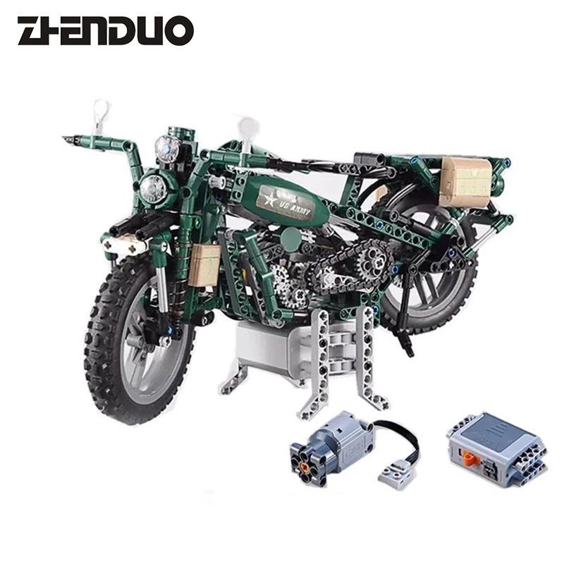 

ZhenDuo Toys C51022 Military World War II Captain America Harley Electric Motorcycle Assembling Building Blocks Toy