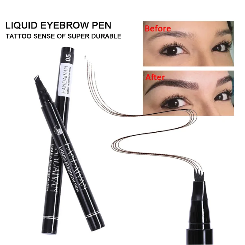 

Waterproof 4 Fork Tip Liquid Microblading Eyebrow Makeup Pen 5 Colors Tint Tattoo Eye brows Marker Pencils Drop Shipping