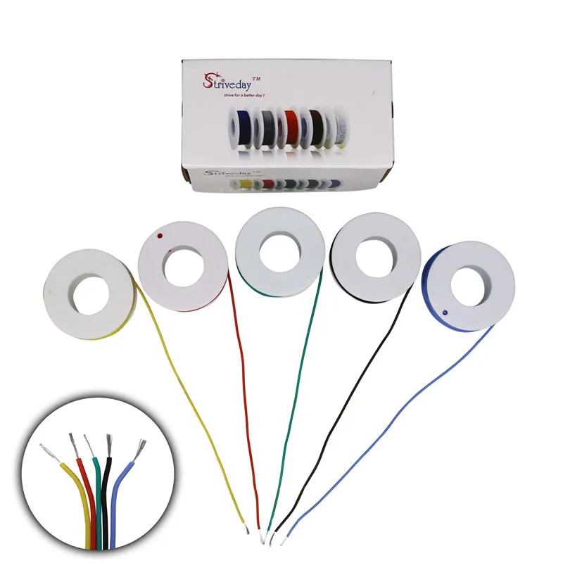 

24AWG 30m flexible silicone wire 5 color mixing box 1 package wire and cable tinned copper wire stranding wire DIY