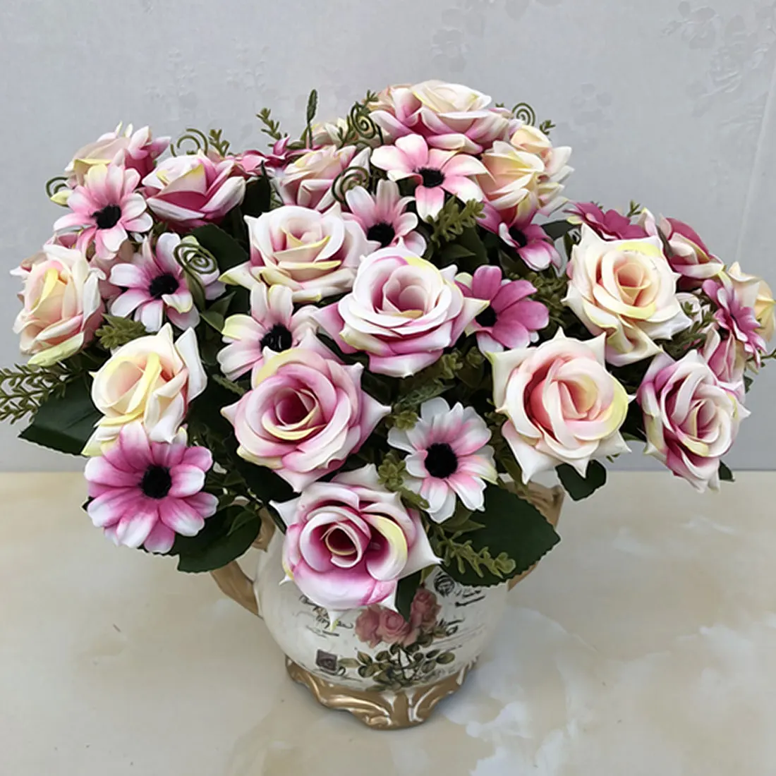 

Artificial Camellia 1Bunch French Silk Rose Floral Bouquet Fake Flower Arrange Table Daisy Wedding Flowers Accessory