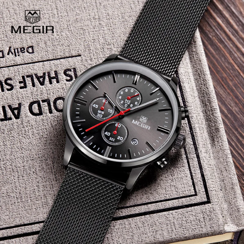 Prix pour MEGIR Chronographe Hommes de Quartz-montre En Acier Inoxydable Maille Bande Or Montres Mince Hommes Montres Multi-fonction Sport montres Prix pour MEGIR Chronographe Hommes de Quartz-montre En Acier Inoxydable Maille Bande Or Montres Mince Hommes Montres Multi-fonction Sport montres
