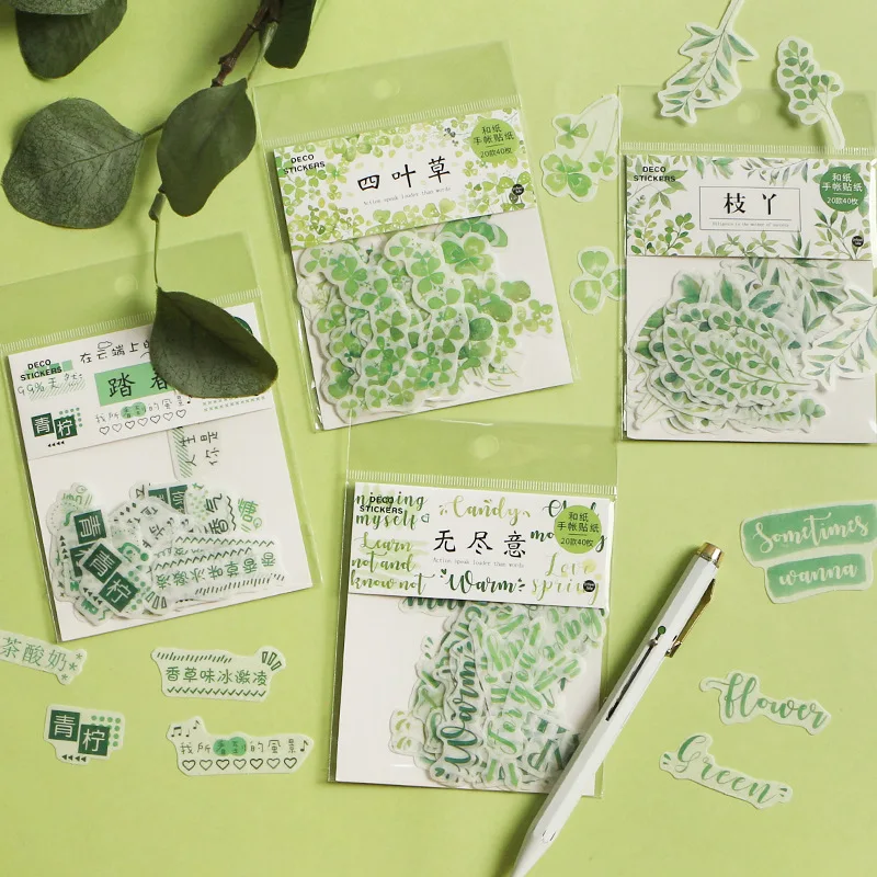 

Green Four-leaf clover Plant Decoration Stationery Stickers Scrapbooking DIY Diary Album Sticker Label school supplies
