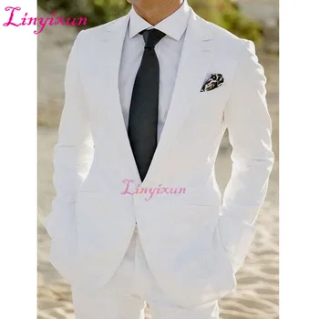 

Linyixun White Wedding Groom Tuxedos for Man Suit 2018 Two Piece Jacket Pants Latest Style Blazer Male Suits Tailor Made