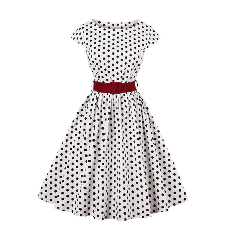 Retro Vintage estilo Hepburn de los años 50 y 60 para mujer, vestidos acampanados de lunares para mujer, vestidos el hogar, fiesta de rockabilly, vestido S 4XL|Vestidos| -