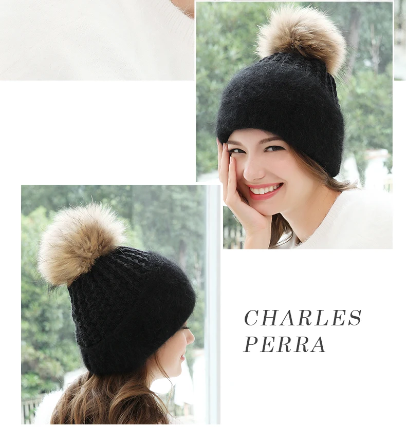 Charles Perra, женская шапка, Корейская версия, модная, теплая, кроличья шерсть, вязаные шапки, элегантные, женские, зимние шапки 3224