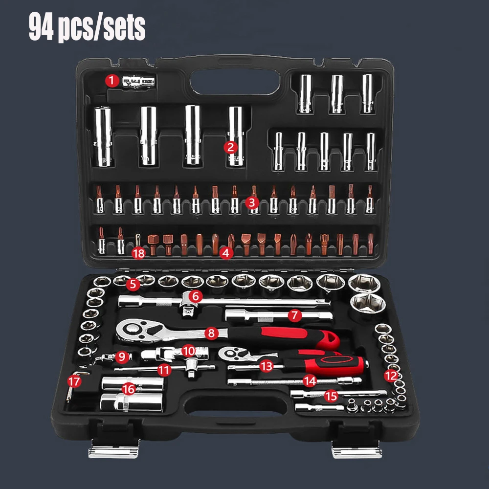 

94 pcs Tool Set Hand Tools for Car Repair Ratchet Spanner Wrench Socket Set Professional Car Repair Tool Sets