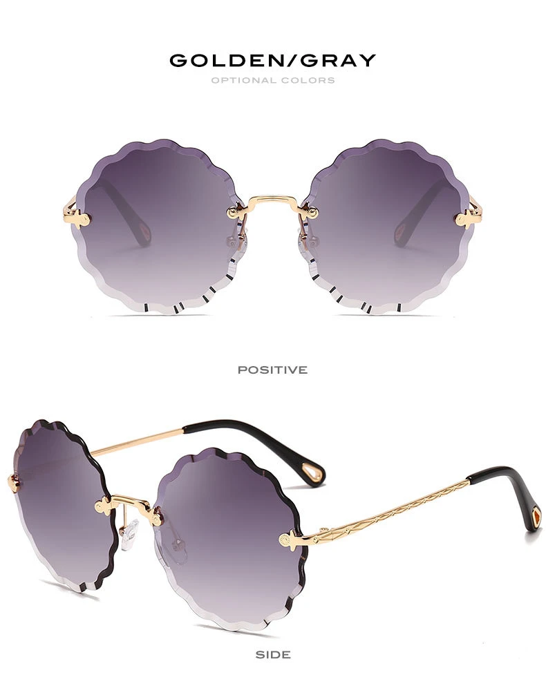 Круглые Солнцезащитные очки женский металлический трафарет в форме цветов линзы без оправы Модные индивидуальные морские градиентные линзы UV400
